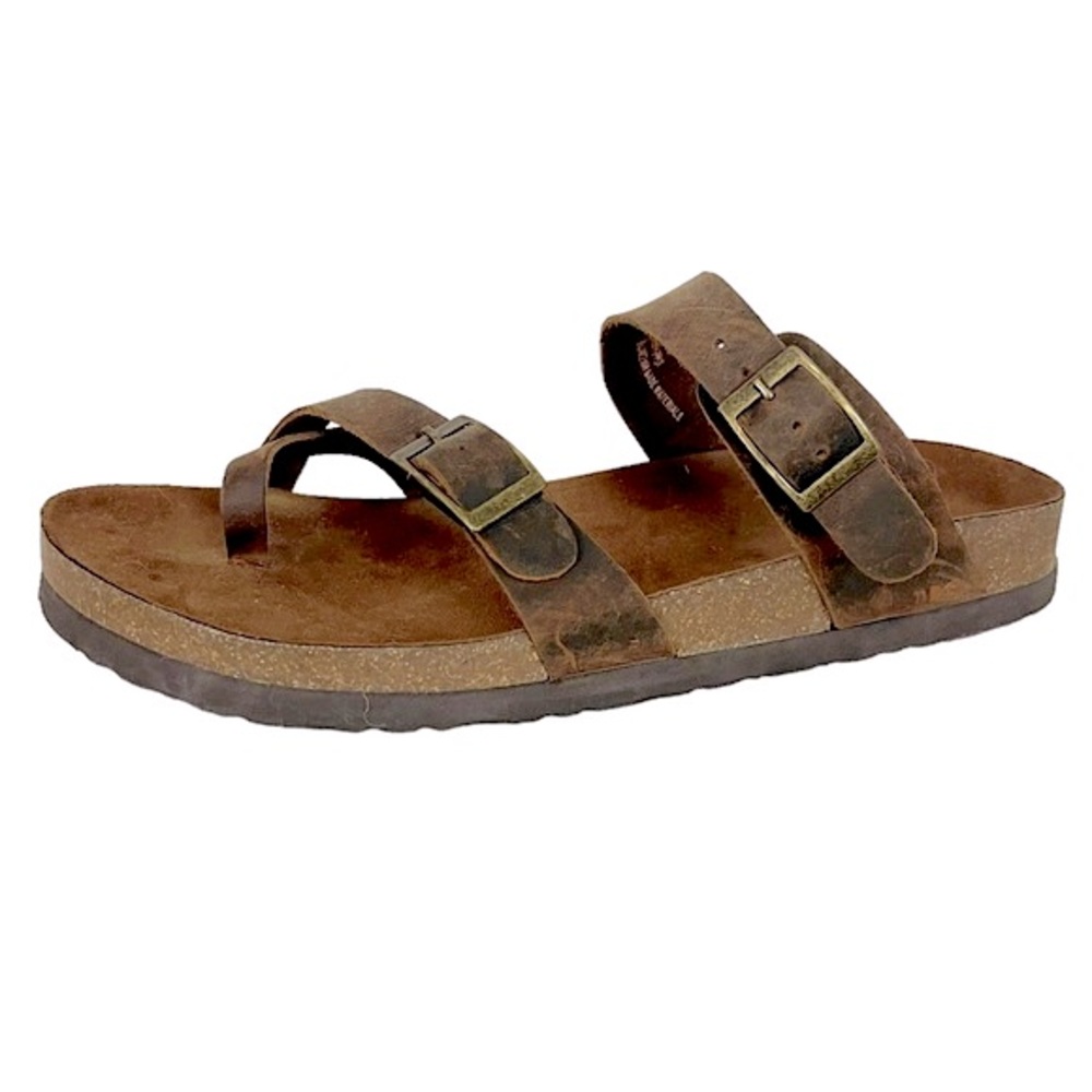NWOT CLAIRE G.H Bass Distressed Brown Leather Slip On Sandal